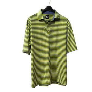 FootJoy Mens Large Lime Green Blue Striped Golf Polo Shirt The Lake Joseph Club